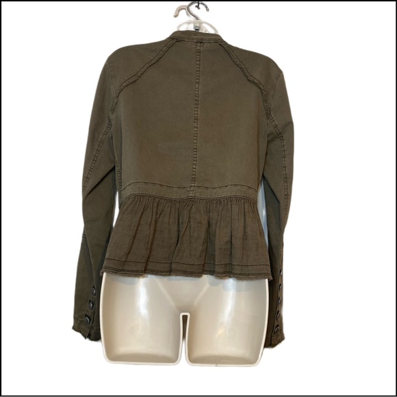 FREE PEOPLE OLIVE RUFFLE-TRIM PEPLUM MILITARY JACKET Sz S - Picture 7 of 12